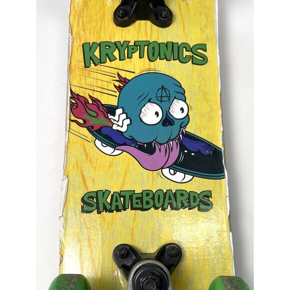KRYPTONICS 22"x5.75" Locker Board SKATEBOARD Yellow Blue Skull 50mm Wheels - Picture 5 of 10